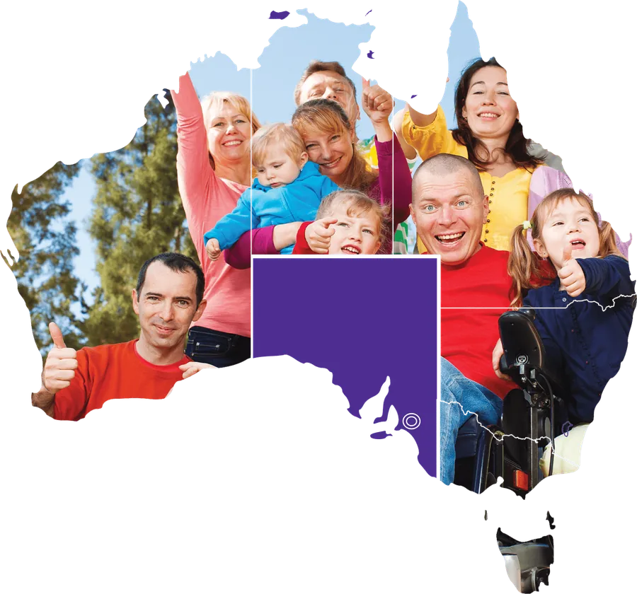 A carer and a client smiling together outdoors in Adelaide